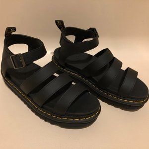 New Dr. Martens Blaire Black Strap Sandals Hydro Leather Women's Size 10